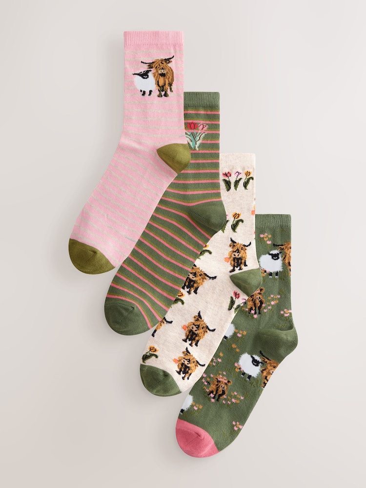 Spring Flowers Hamish The Highland Cow Stripe Ankle Socks 4 Pack - Image 1 of 7 Spring Flowers Hamish The Highland Cow Stripe Ankle Socks 4 Pack - Image 1 of 7