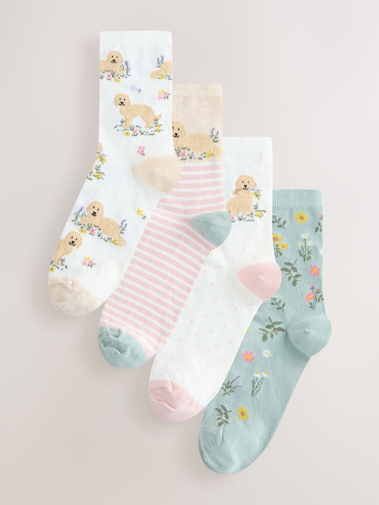 Charlie The Cockapoo Floral Ankle Socks 4 Pack - Image 1 of 7