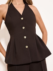 Lipsy Chocolate Brown Peplum Waistcoat - Image 2 of 4