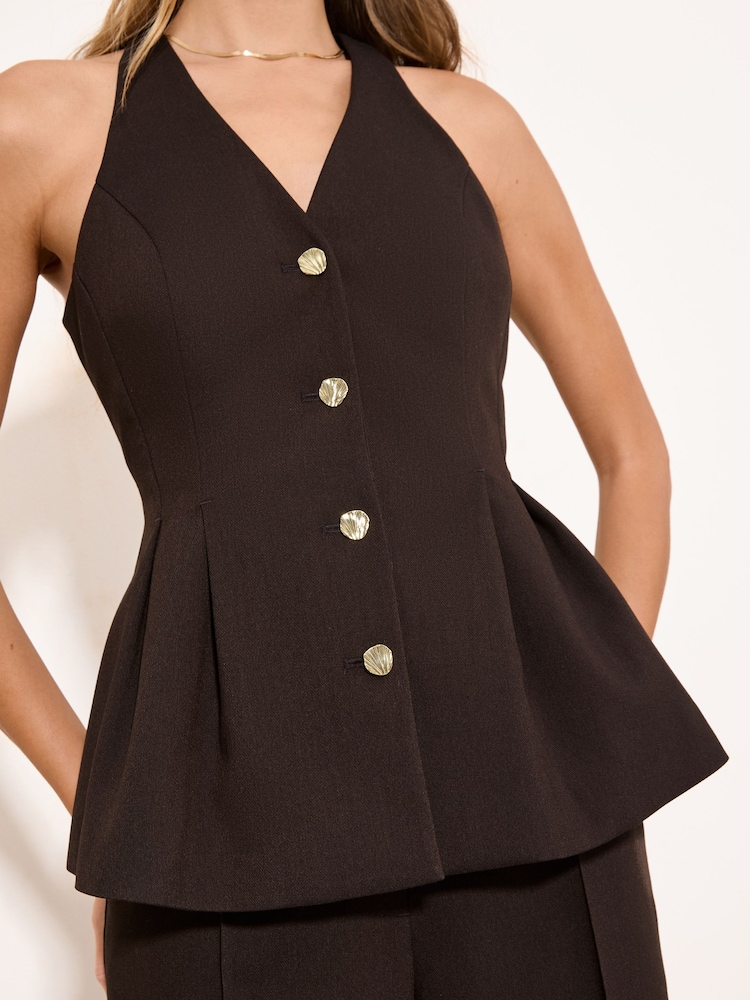 Lipsy Chocolate Brown Peplum Waistcoat - Image 2 of 4