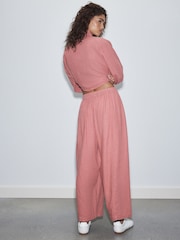 Pink Active Linen Blend Barrel Leg Trousers - Image 4 of 9