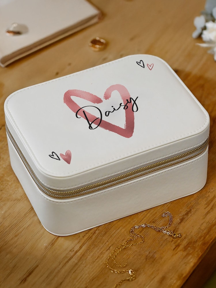 Personalised Heart Travel Jewellery Box by PMC - Image 1 of 3