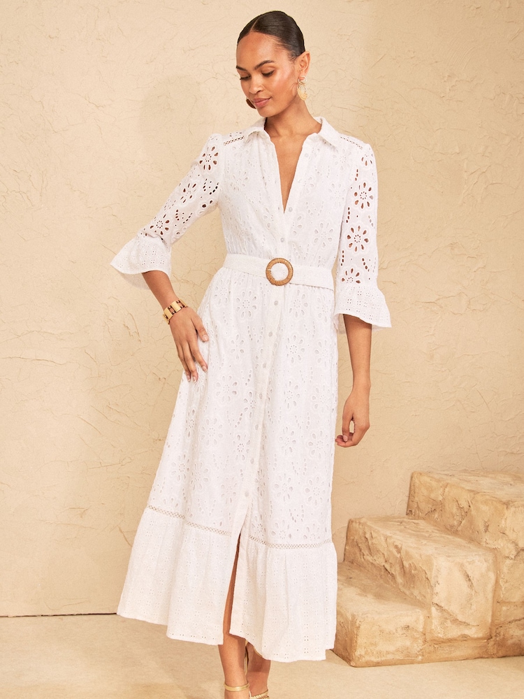 long sleeve broderie dress Buy Love & Roses White Broderie Belt Shirt Midi Dress from Next USA