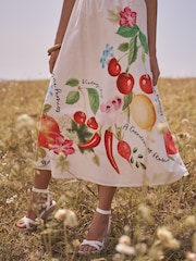 Love & Roses Multi Fruit Blanket Stitched Belted Linen Sundress - Image 5 of 6