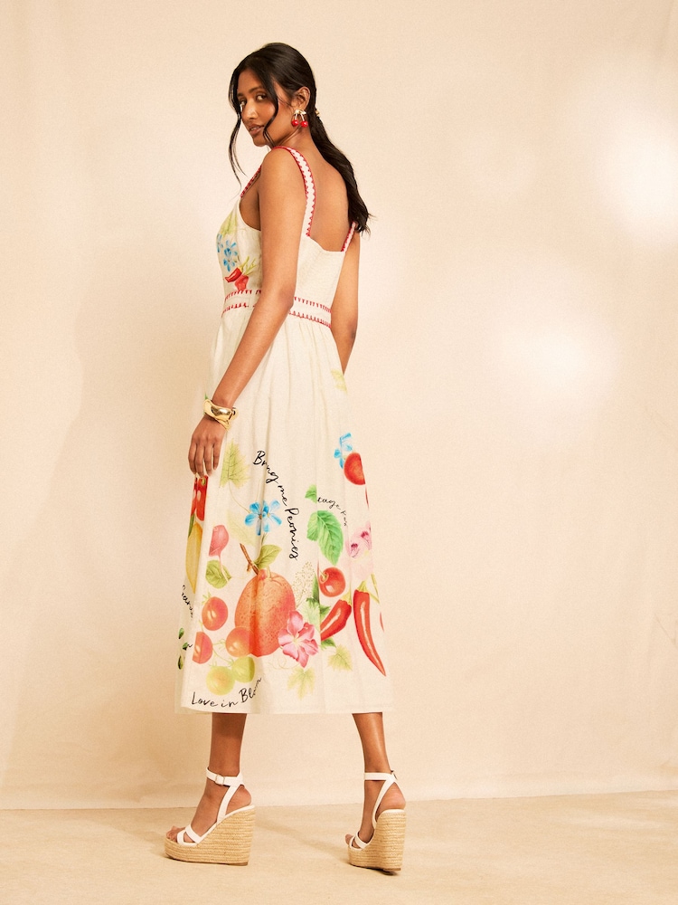 Love & Roses X RHS Fruit Print Belted Midi Dress - Image 5 of 5