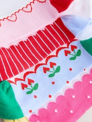 White/Cherry Heart Print Footbed Trainer Socks 4 Pack - Image 6 of 7