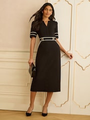 Love & Roses Black Contrast Trim V-Neck Column Midi Dress - Image 3 of 4