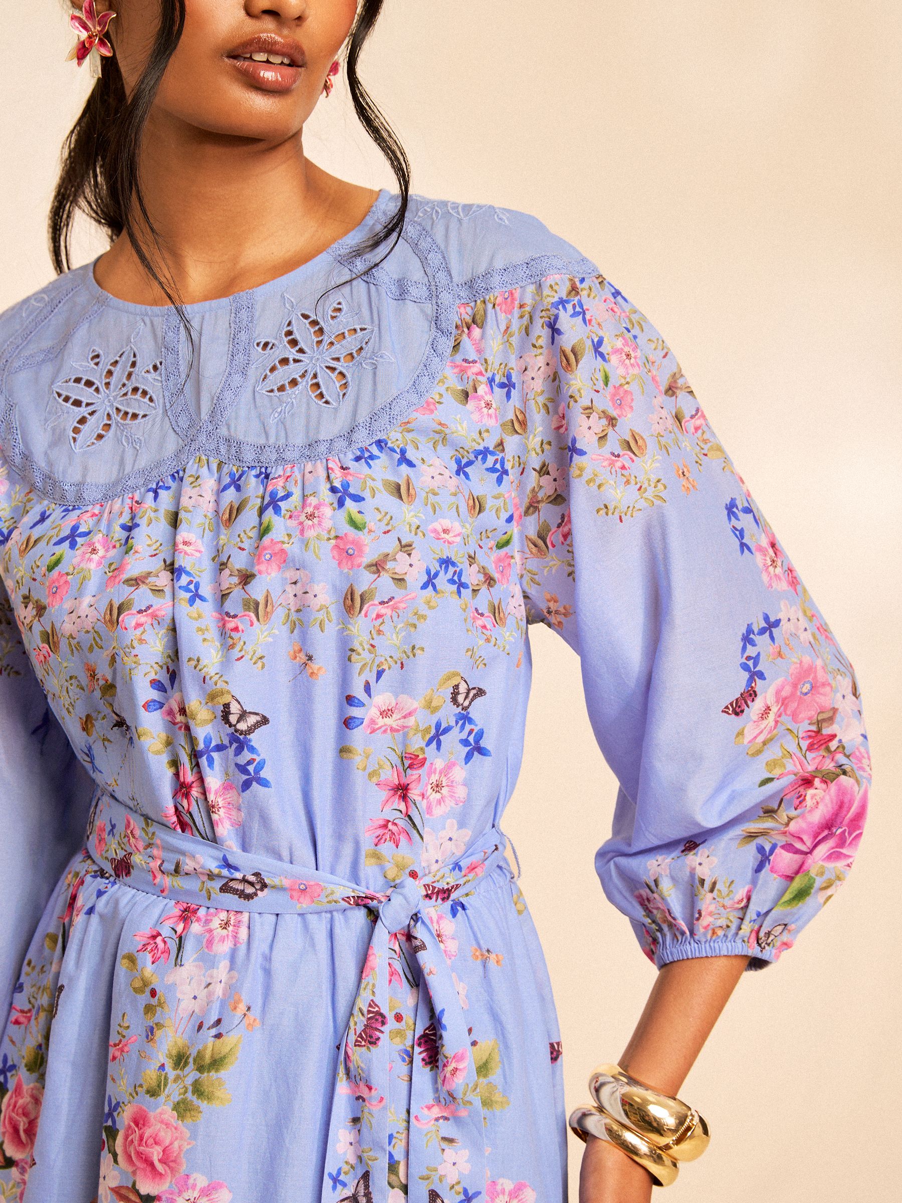 Buy Love & Roses X RHS Pale Blue Floral Lace Trim Crew Neck Mini