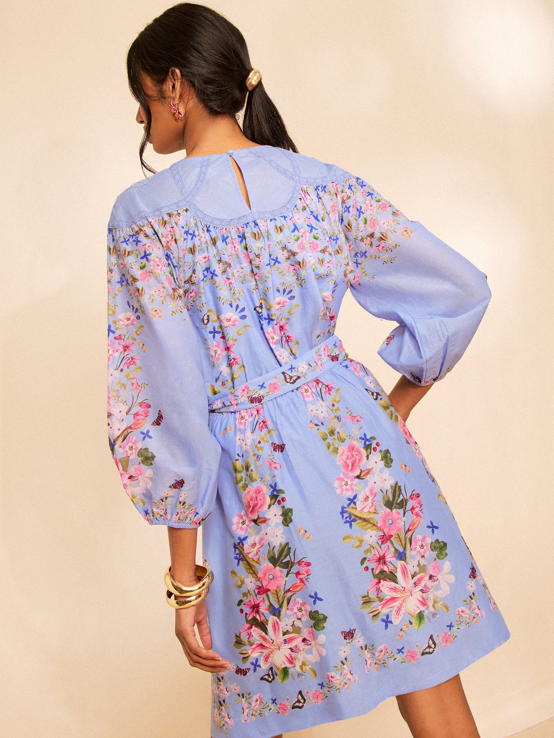 Buy Love & Roses X RHS Pale Blue Floral Lace Trim Crew Neck Mini