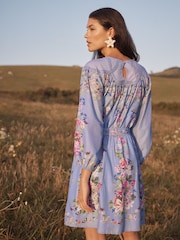 Love & Roses Pale Blue Floral Lace Trim Crew Neck Mini Dress - Image 5 of 5