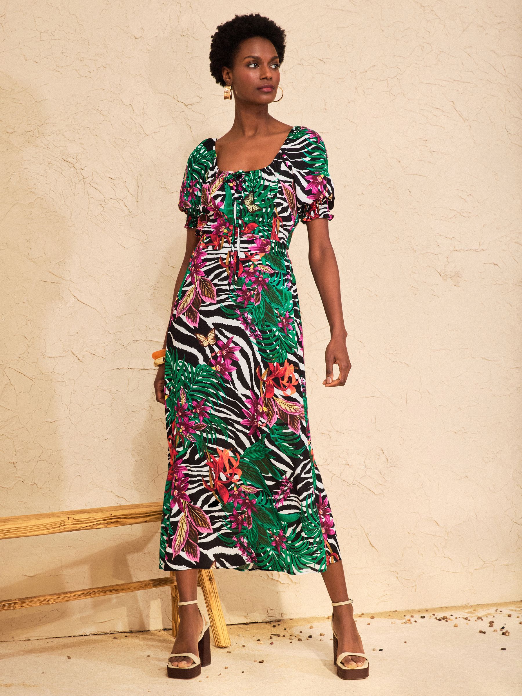 Buy Love & Roses Black Brazillia Scoop Neck Puff Sleeve Midi Dress