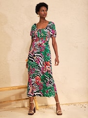 Love & Roses Black Brazillia Scoop Neck Puff Sleeve Midi Dress - Image 1 of 4