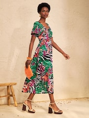 Love & Roses Black Brazillia Scoop Neck Puff Sleeve Midi Dress - Image 3 of 4