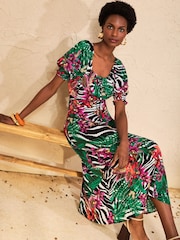 Love & Roses Black Brazillia Scoop Neck Puff Sleeve Midi Dress - Image 4 of 4