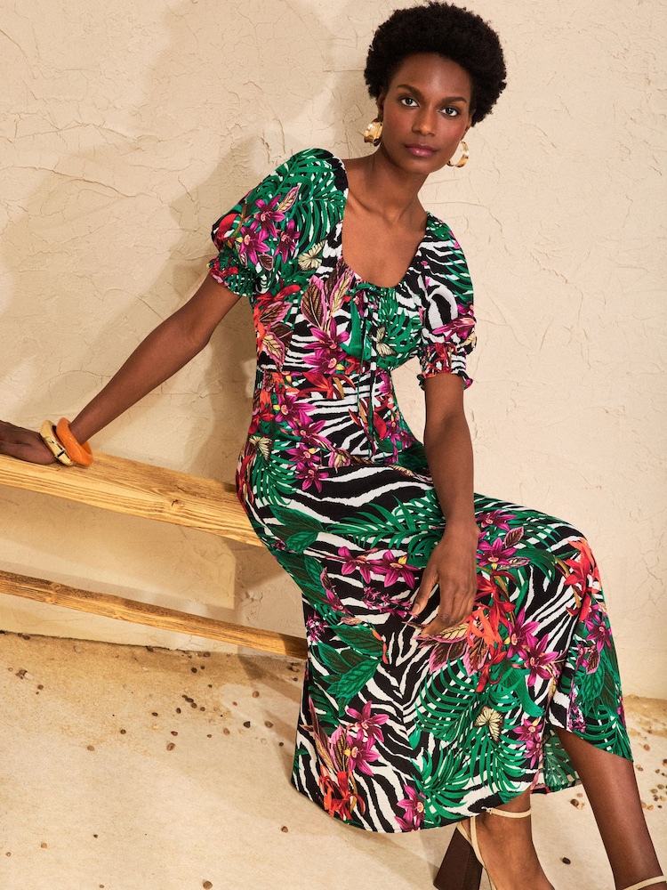 Love & Roses Black Brazillia Scoop Neck Puff Sleeve Midi Dress - Image 4 of 4