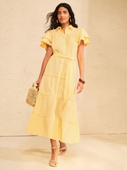 Love & Roses Lemon Yellow Cotton Ric Rac Trim Shirt Midi Dress - Image 1 of 4