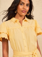 Love & Roses Lemon Yellow Cotton Ric Rac Trim Shirt Midi Dress - Image 2 of 4