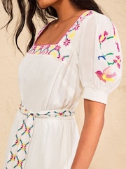 Love & Roses White Embroidered Square Neck Puff Sleeve Midi Dress - Image 2 of 4