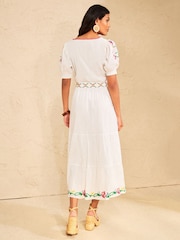 Love & Roses White Embroidered Square Neck Puff Sleeve Midi Dress - Image 4 of 4