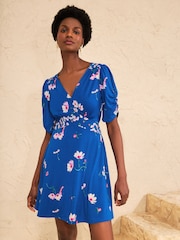 Love & Roses Cobalt Blue Floral Patched Mini Tea Dress - Image 3 of 4