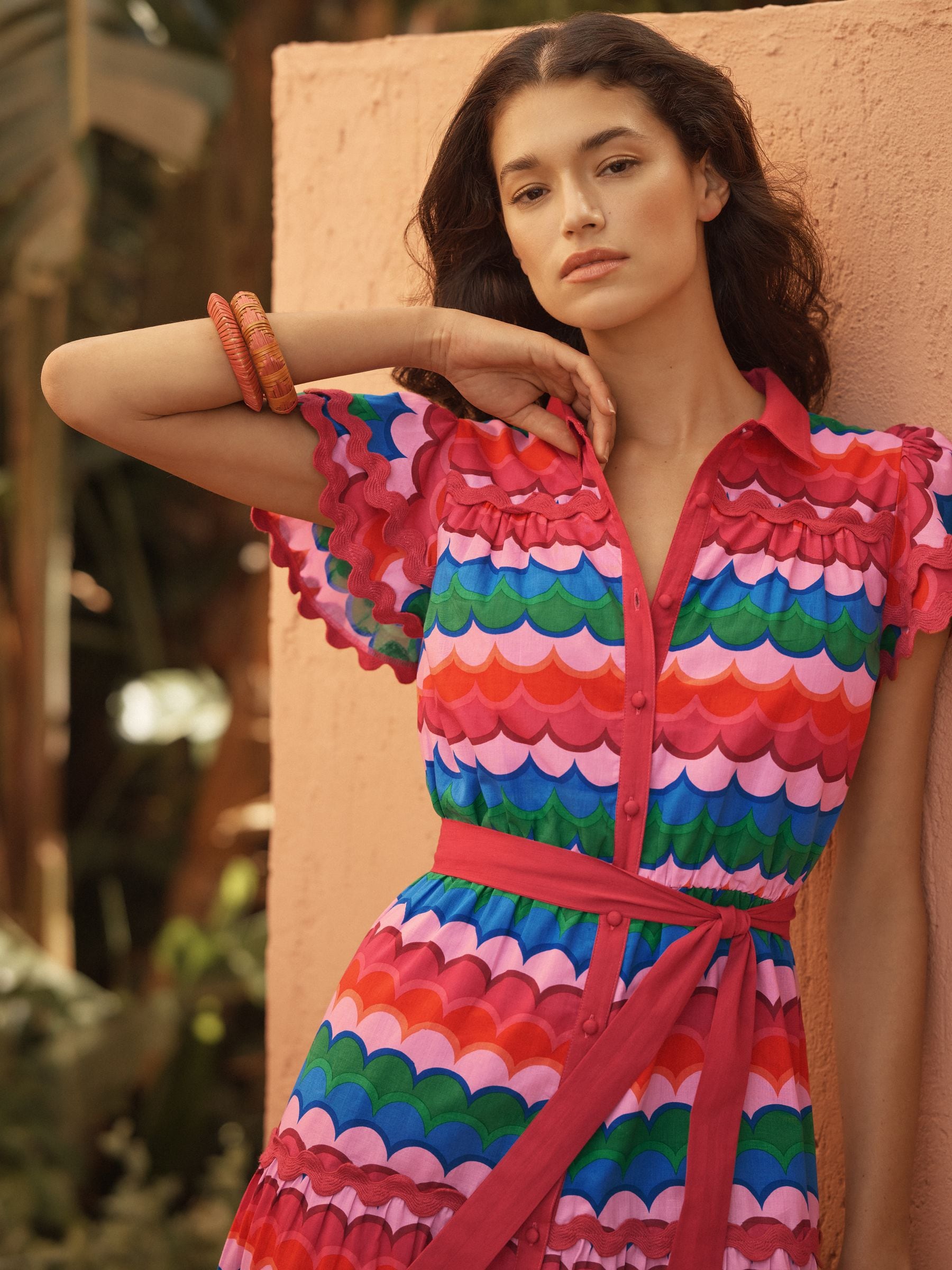 Buy Love & Roses Multi Scallop Print Cotton Ric Rac Trim Shirt