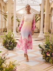 Love & Roses x RHS Floral Metallic Embellished Neck Long Sleeve Midi Dress - Image 6 of 6