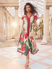 Love & Roses Floral Hanky-Hem Midi-Kleid mit Zipfelsaum - Bild 1 von 4