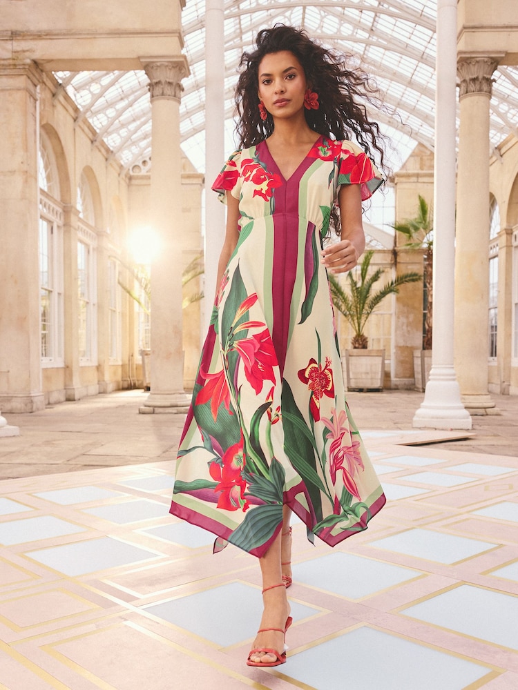 Love & Roses Floral Hanky-Hem Midi-Kleid mit Zipfelsaum - Bild 1 von 4