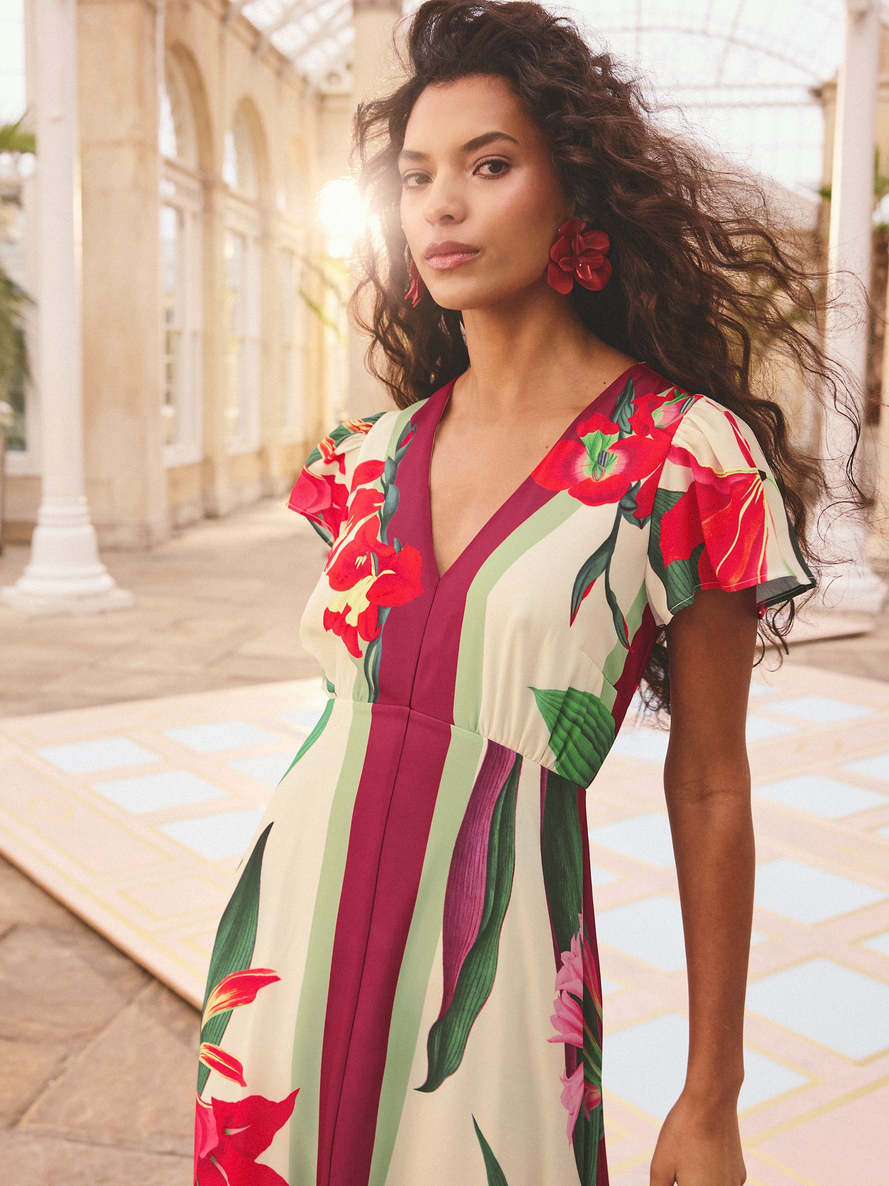 Buy Love & Roses x RHS Ivory Floral Hanky Hem Midi Dress from Next USA
