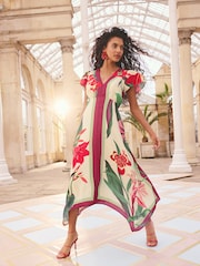 Love & Roses Floral Hanky-Hem Midi-Kleid mit Zipfelsaum - Bild 3 von 4