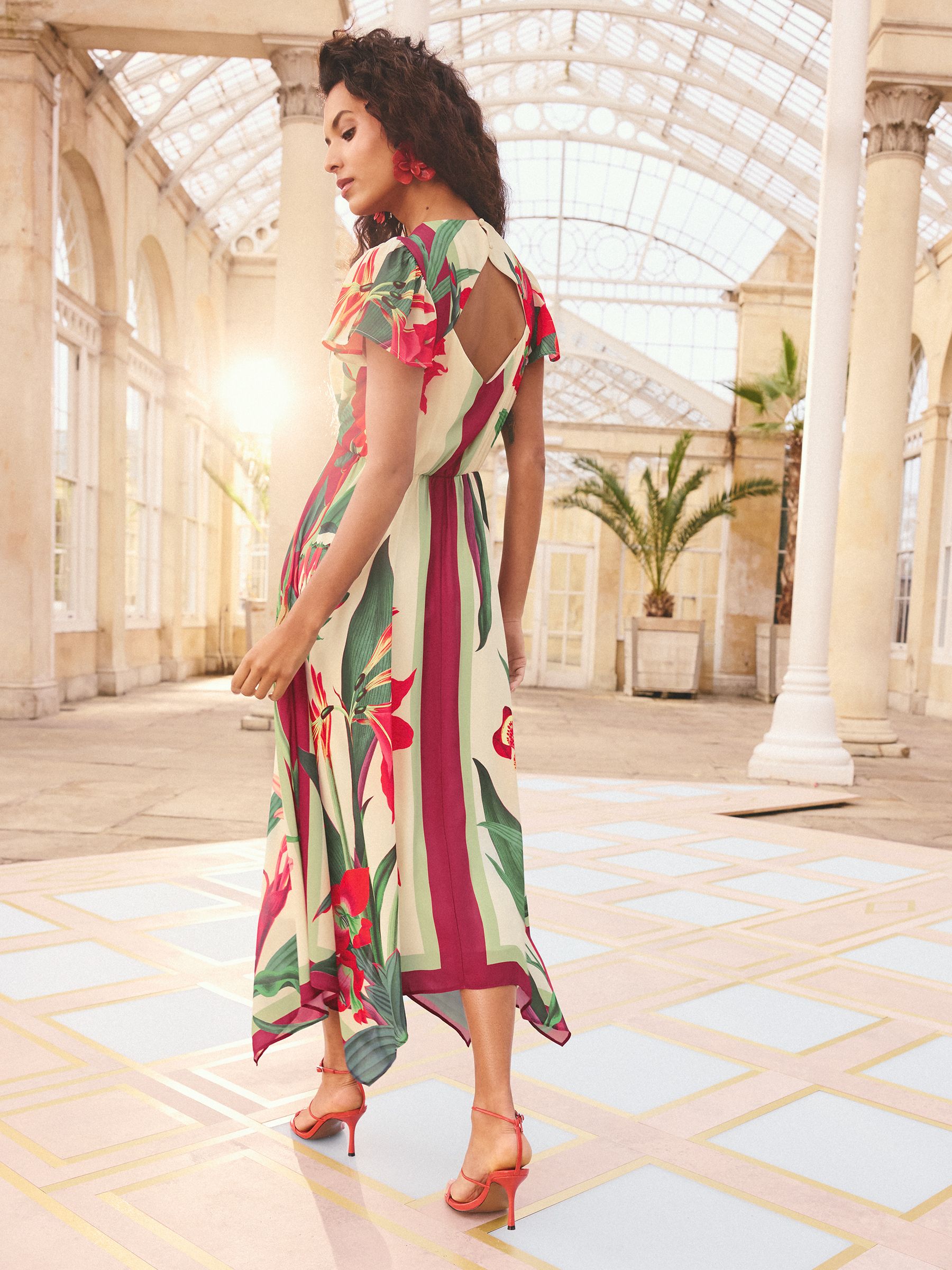 Buy Love & Roses x RHS Ivory Floral Hanky Hem Midi Dress from the