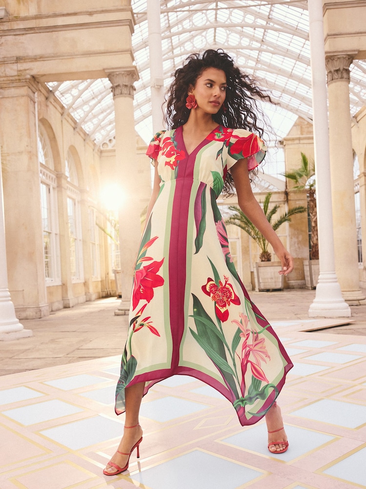 Love & Roses Ivory Floral Hanky Hem Midi Dress - Image 5 of 5