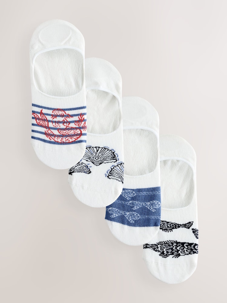 White/Navy Blue Nautical Invisible Trainer Socks 4 Pack - Image 1 of 7 White/Navy Blue Nautical Invisible Trainer Socks 4 Pack - Image 1 of 7