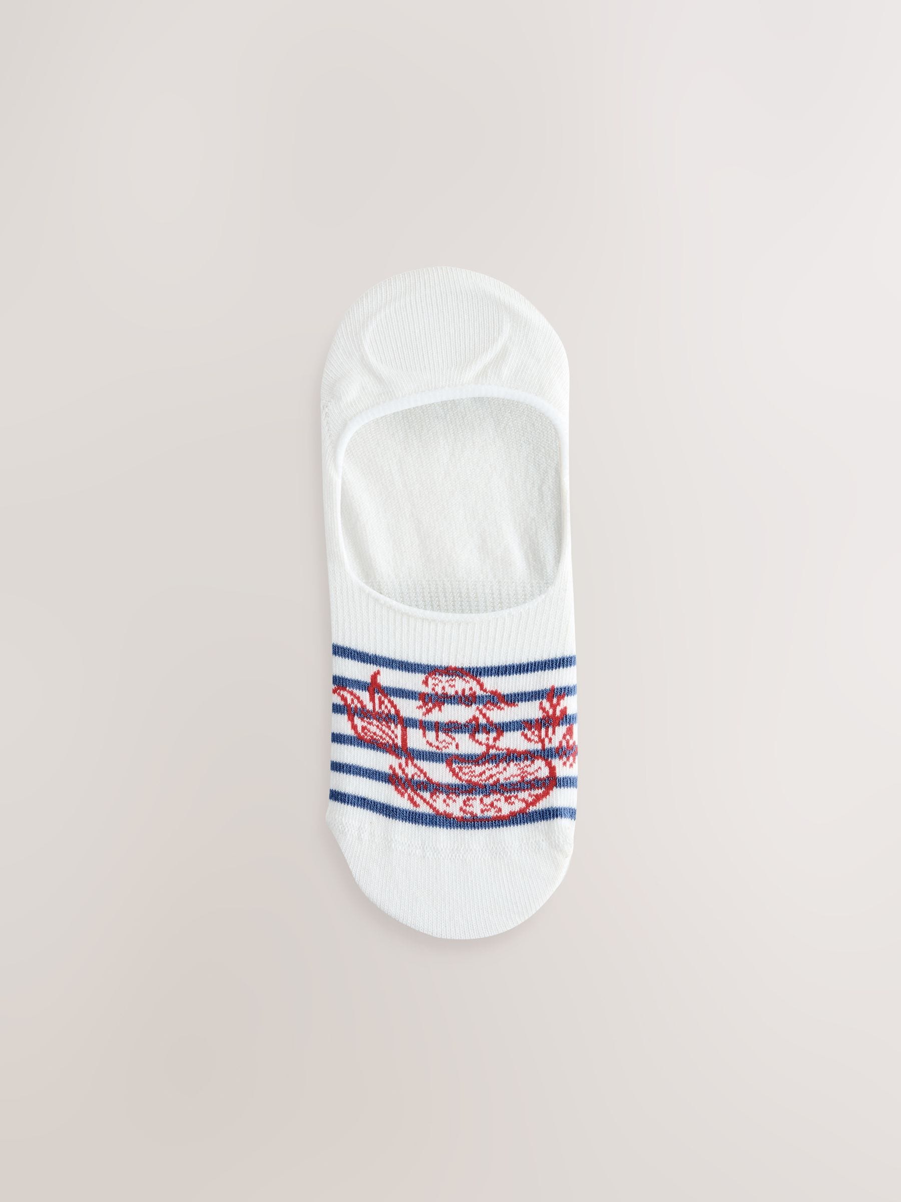 Buy White/Navy Blue Nautical Invisible Trainer Socks 4 Pack from