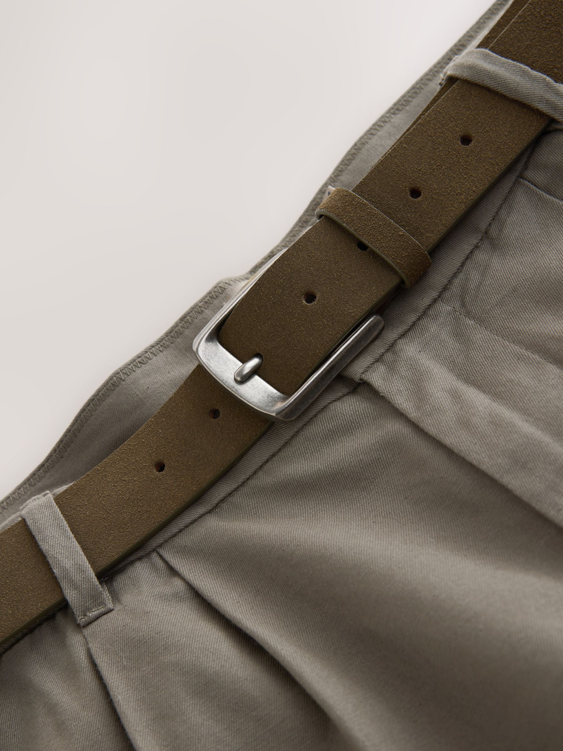 Buy Khaki Green Relaxed Tapered Fit Cotton/Linen Trousers With