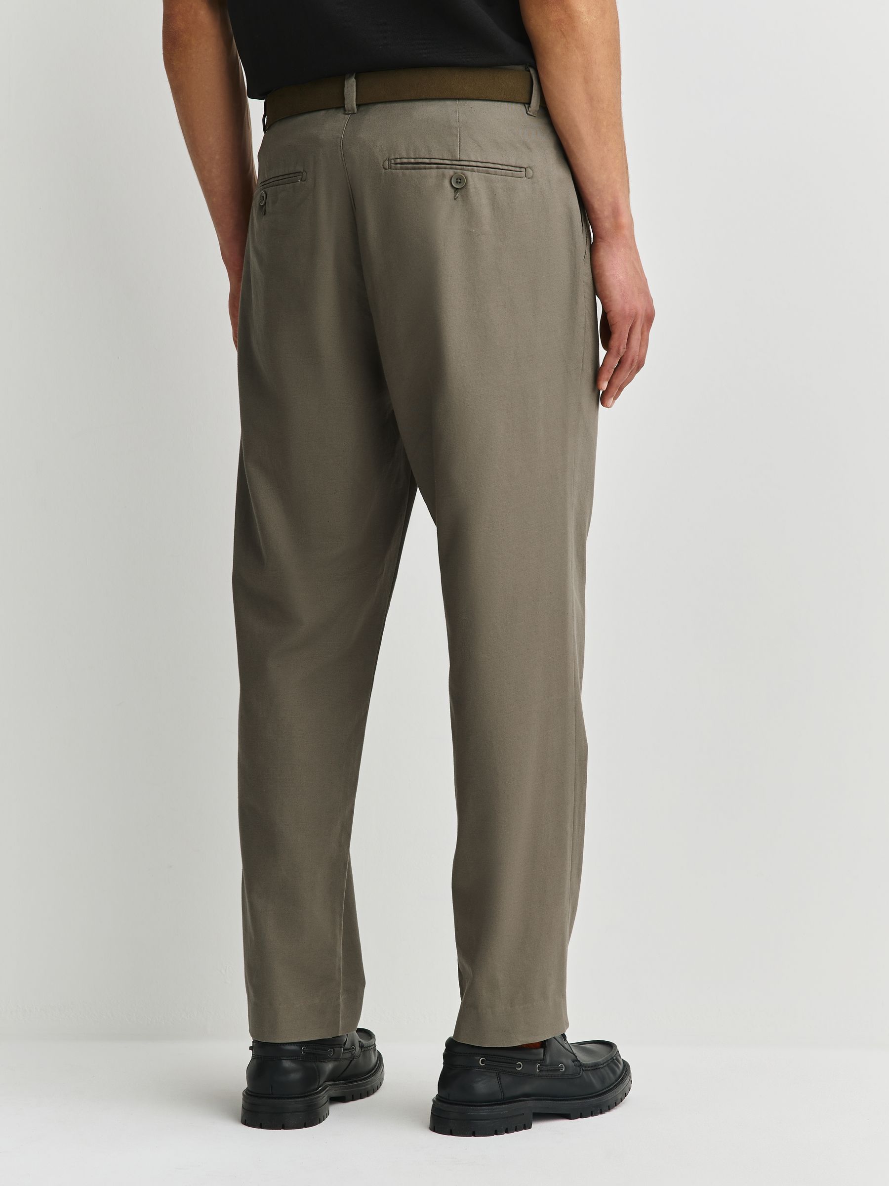 Buy Khaki Green Relaxed Tapered Fit Cotton/Linen Trousers With