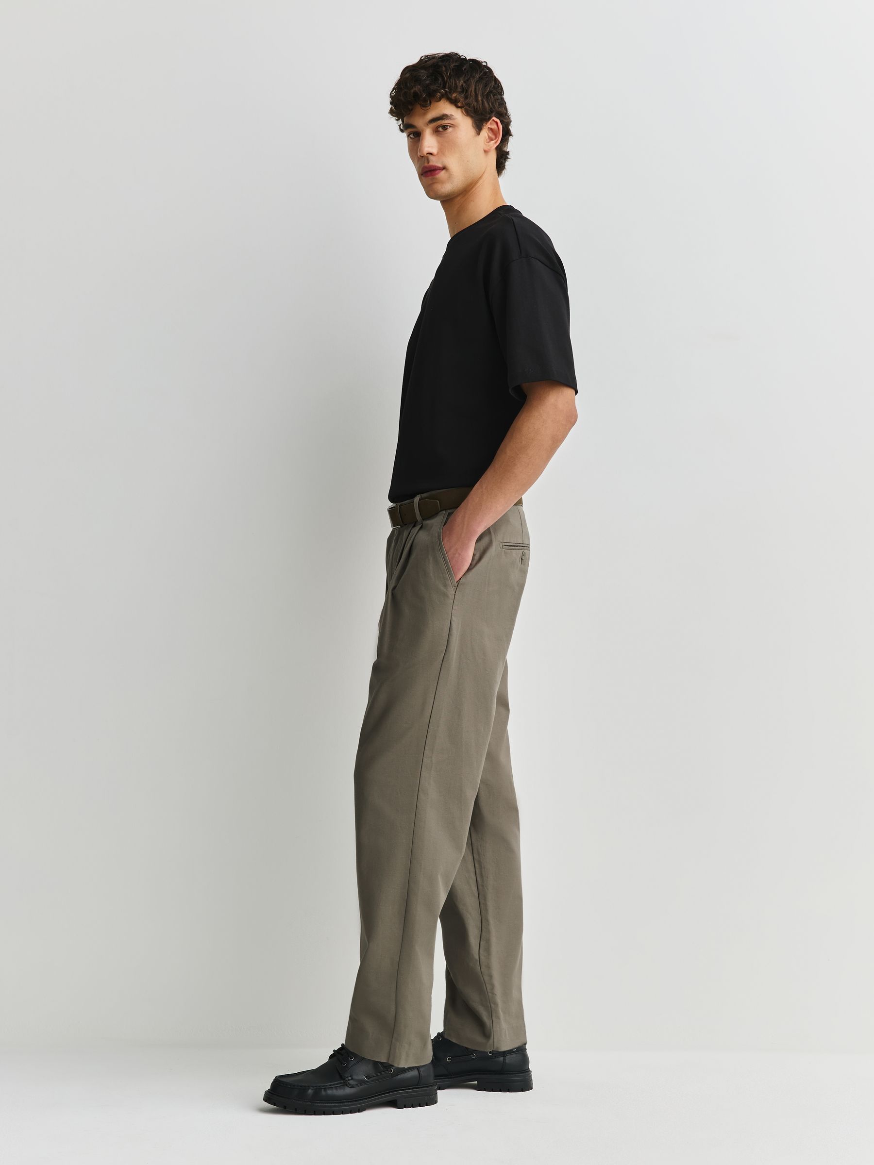 Buy Khaki Green Relaxed Tapered Fit Cotton/Linen Trousers With