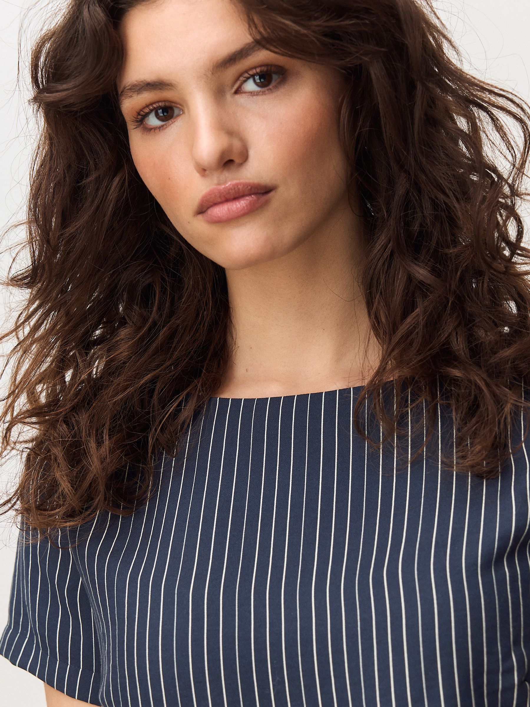 Buy Navy Pinstripe Asymmetric Draped Short Sleeve Top from Next USA