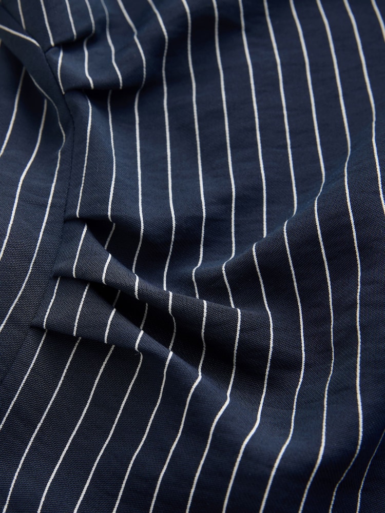 Navy Pinstripe Asymmetric Draped Short Sleeve Top - Image 9 of 9