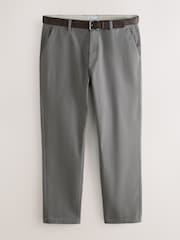 Gri deschis - Croi drept - Pantaloni chino din material moale cu curea - Imaginea 1 din 4