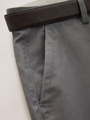 Light Grey Straight Fit Belted Soft Touch Chino Trousers - Image 8 of 9