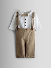 JoJo Maman Bébé Natural 4-Piece Body & Trouser Set With Bow Tie & Braces - Image 1 of 6