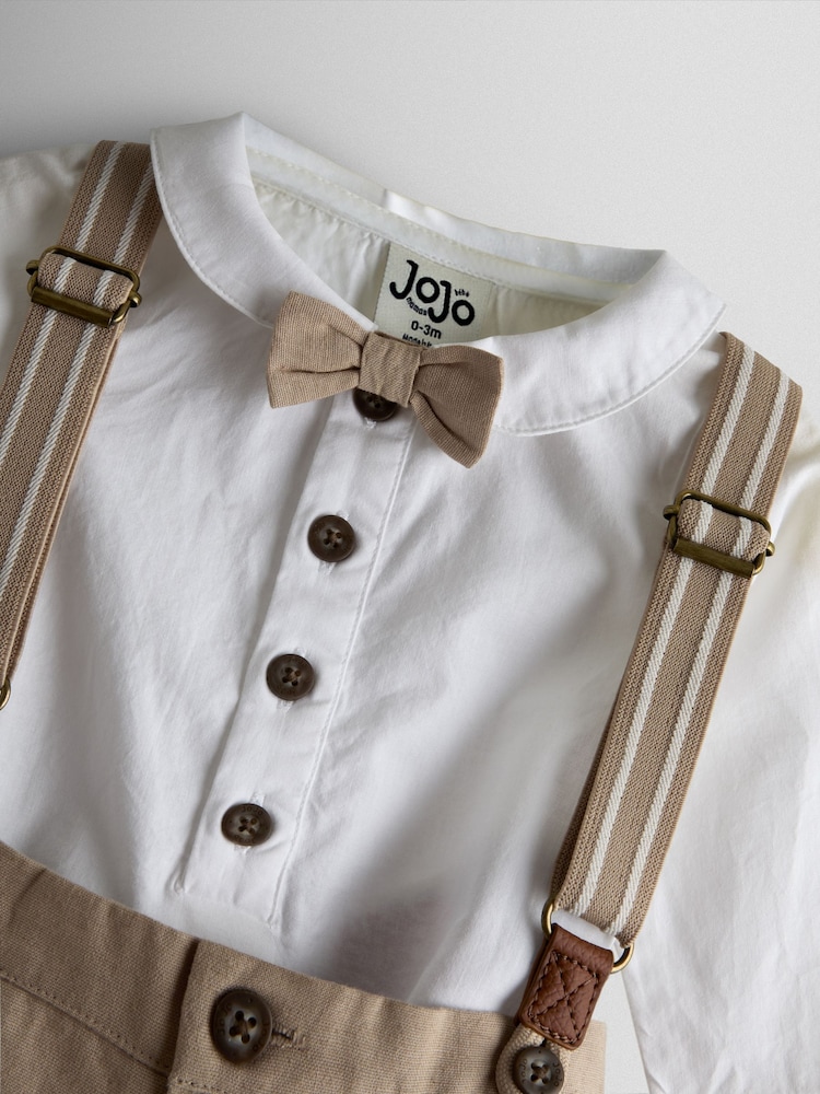 JoJo Maman Bébé Natural 4-Piece Body & Trouser Set With Bow Tie & Braces - Image 6 of 6
