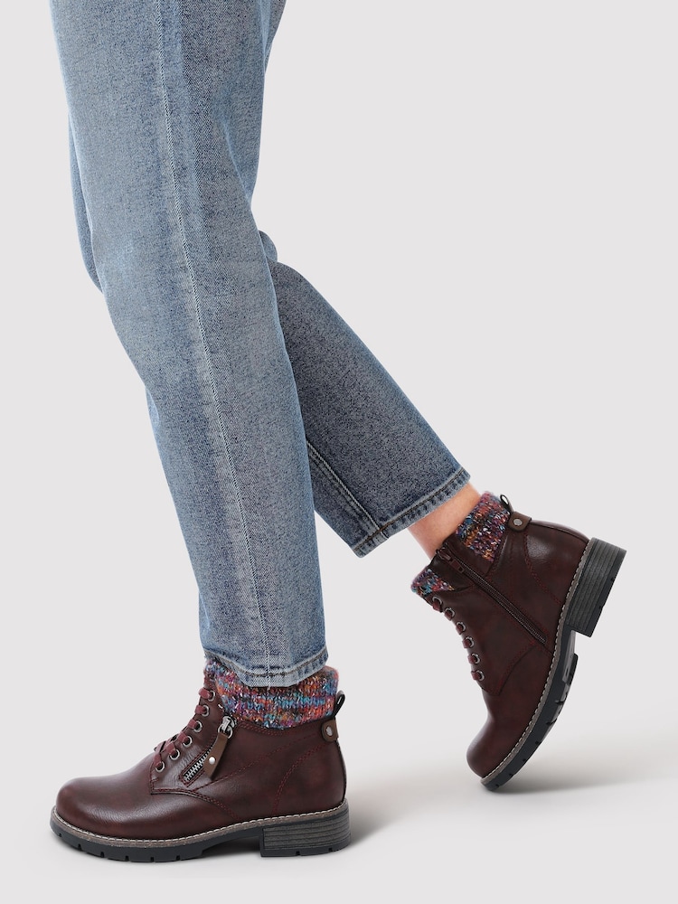 Pavers Red Knitted Cuff Ankle Boots - Image 1 of 5 Pavers Red Knitted Cuff Ankle Boots - Image 1 of 5