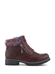 Pavers Red Knitted Cuff Ankle Boots - Image 2 of 5