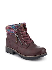 Pavers Red Knitted Cuff Ankle Boots - Image 3 of 5