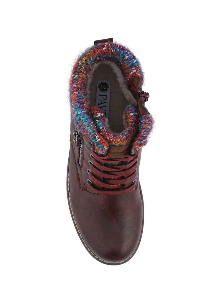 Pavers Red Knitted Cuff Ankle Boots - Image 5 of 5 Pavers Red Knitted Cuff Ankle Boots - Image 5 of 5