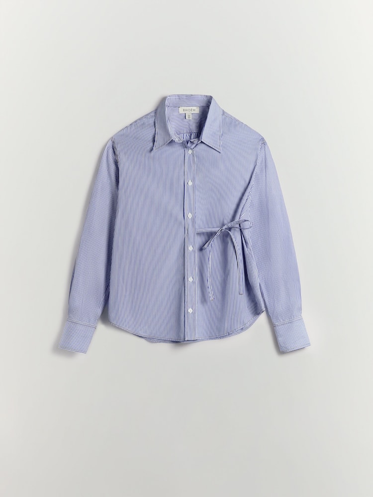 BHOEM Blue Stripes Shirt With Tie Detail - Image 6 of 6