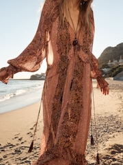 BHOEM Pink/Brown Floral Print Metallic Maxi Dress - Image 2 of 6