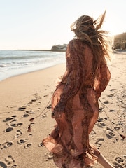 BHOEM Pink/Brown Floral Print Metallic Maxi Dress - Image 3 of 6